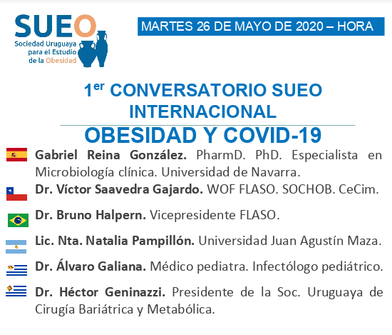 Afiche del 1er Conversatorio SUEO Internacional sobre obesidad y COVID-19